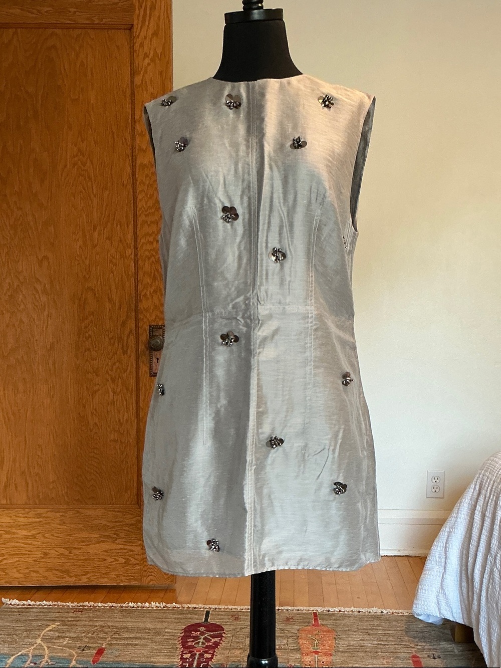 H&M Silver Embellished Sleeveless Shift Dress